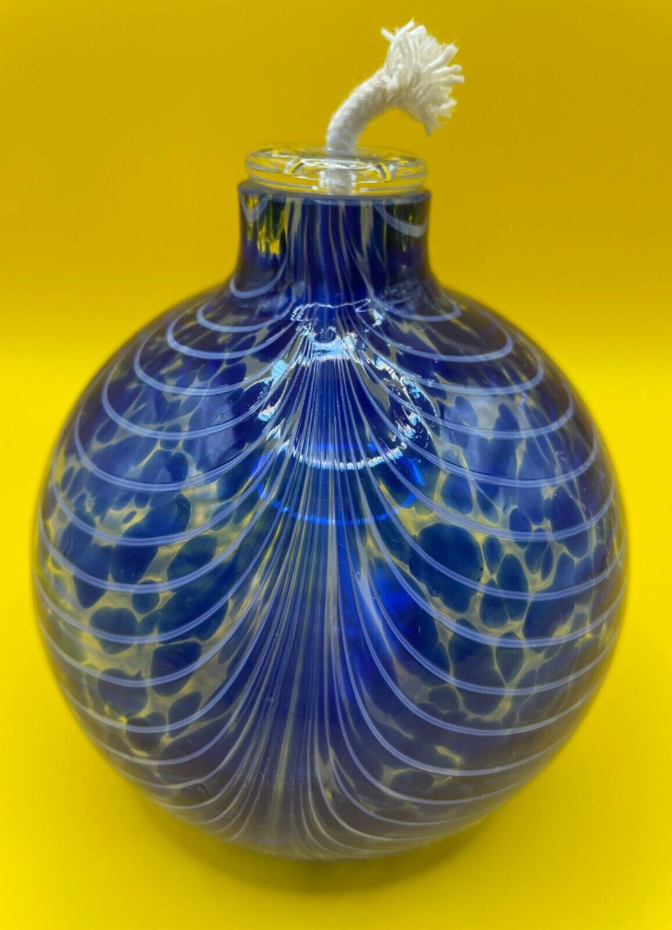 Hand Blown Art Glass Cobalt Blue Traditions Oil Lamp Burner Ball 4 Inches Tall